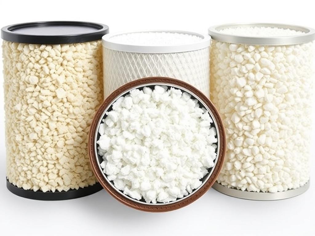 Les différents types de filtres compacts (zéolite, coco, etc.). Principales tipos de medios en filtros compactos
