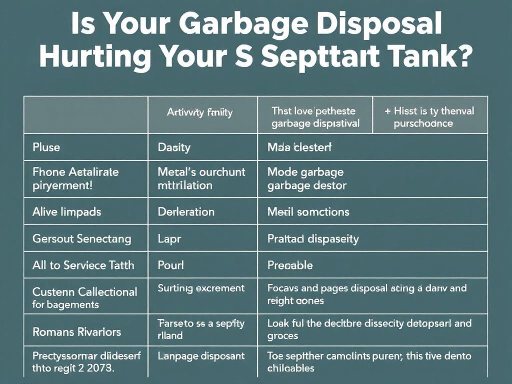 Is Your Garbage Disposal Hurting Your Septic Tank?. Tabla: problemas comunes por uso de triturador y soluciones prácticas
