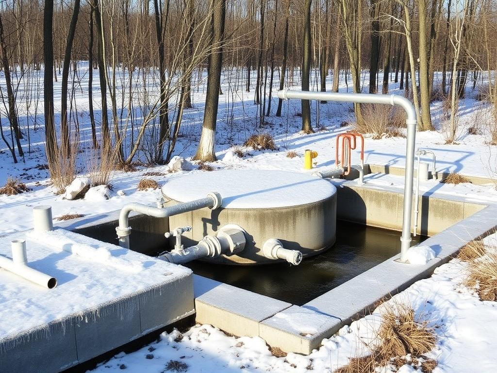 Frostschutz für die Kleinkläranlage im Winter. Diseño hidráulico y operativo para evitar heladas